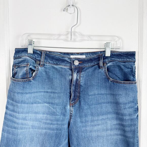 LOFT Ann Taylor Wide Leg Cropped Released Raw Hem Jeans Size 31 / 12 Stretch - Picture 2 of 11